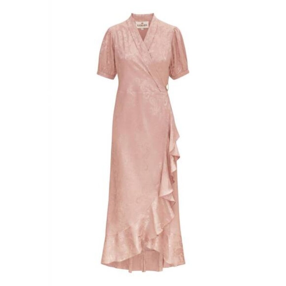 Karmamia Iris Dress Rose Jacquard Wrap Midi Ruffle DetailNWT - 2 -Size S/M